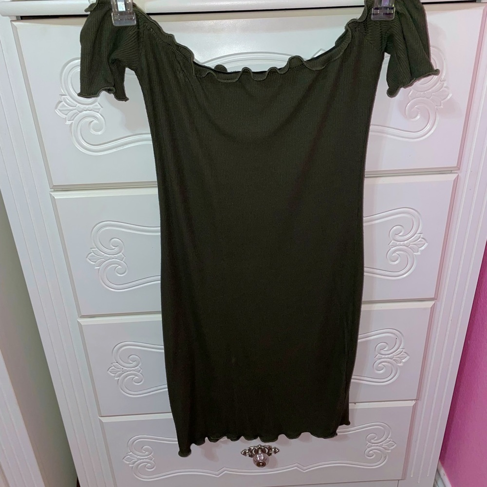 Olive green right off the shoulder dress